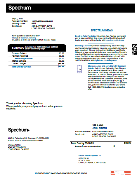 USA Spectrum utility bill template in Word and PDF formats, version 3
